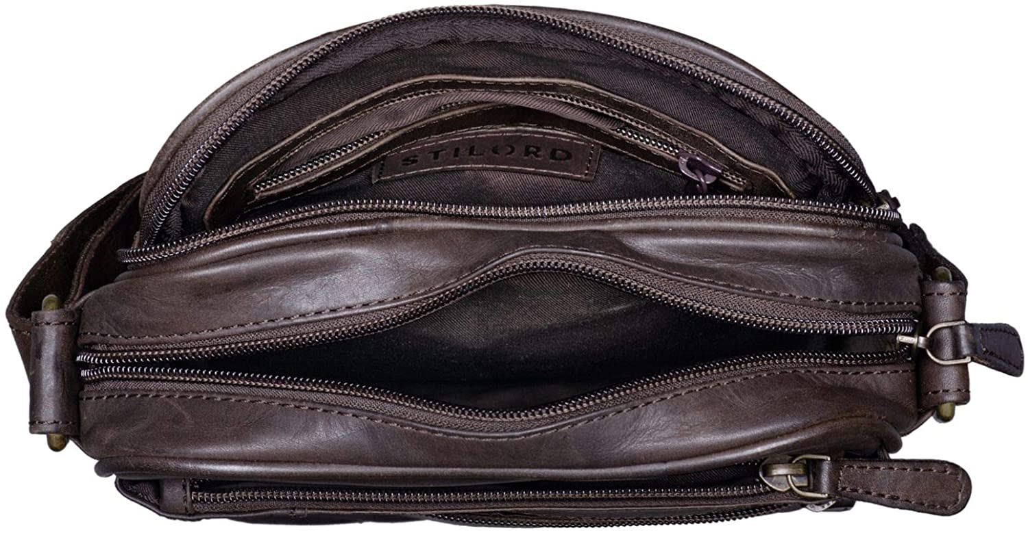 STILORD "Diego Vintage Mens Bag Leather Small Men's Messenger Bag Leather small Vintage Shoulder Bag Cross Body Cross Over for 9.7 Inch iPad Handbag in genuine Leather Colour:flat dark brown - Image 4