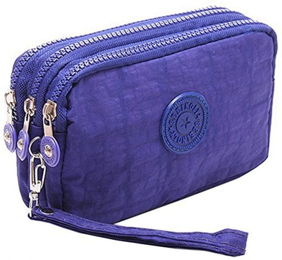 Fueerton Multifunction 3 Layers Zipper Key Card Phone Pouch Coin Money Bag Purse Wallet (Blue)
