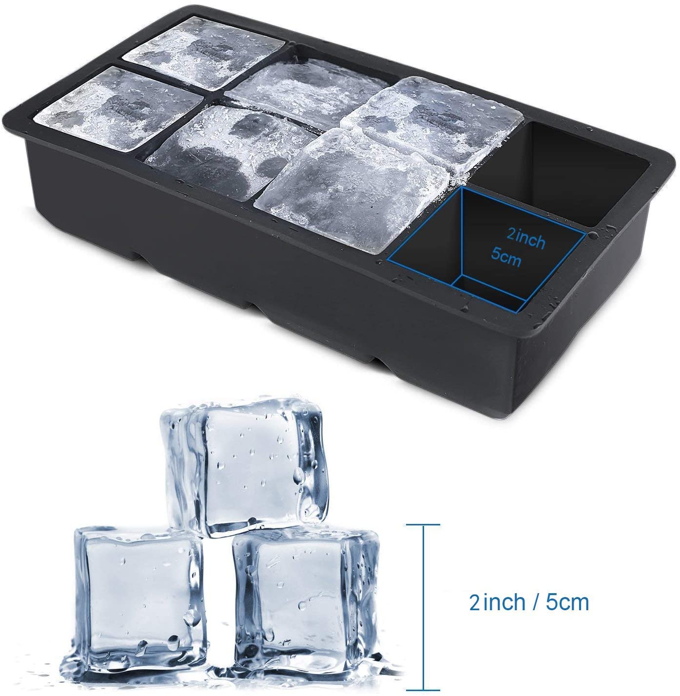 LessMo Ice Cube Tray, 2 Pack XXL Silicone Large 2 Inch Ice Cube Molds with Lids, for Whiskey Cocktails & Wine (Black) - Image 3