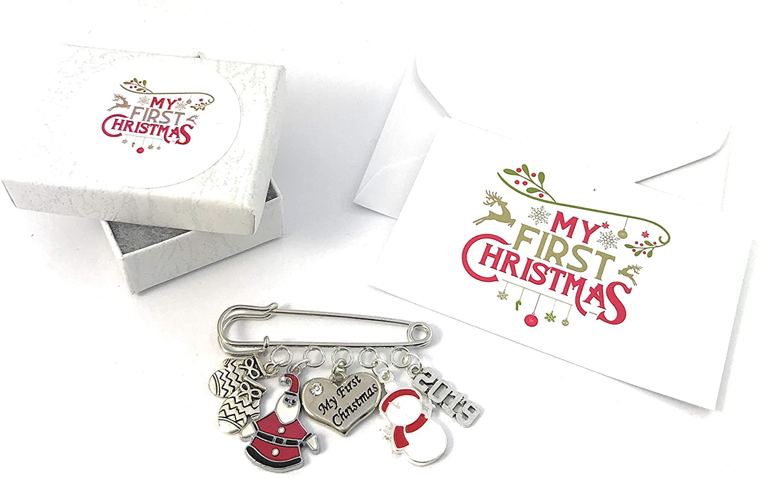 My First Christmas 2025 Nappy Pin Keepsake Charms with Gift Box and Gift Card, multicoloured, Small