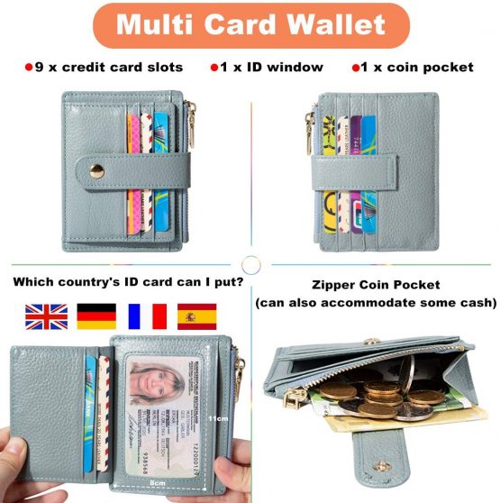 BTNEEU Men Women Leather Credit Card Holder RFID Blocking Slim Leather Wallet, Minimalist Card Holder Small Wallet with Coin Pocket, Thin Front Pocket Wallets with 9 Card Slots (Blue) - Image 4