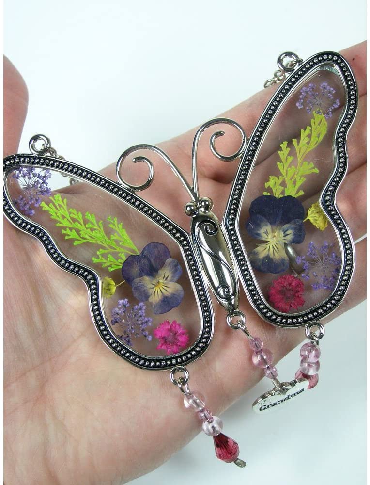 KAKA Store Grandma Butterfly Suncatcher Wind Chimes with Pressed Flower Wings Grandma Mother Day's Butterfly Home Garden Decoration Decor - Image 2
