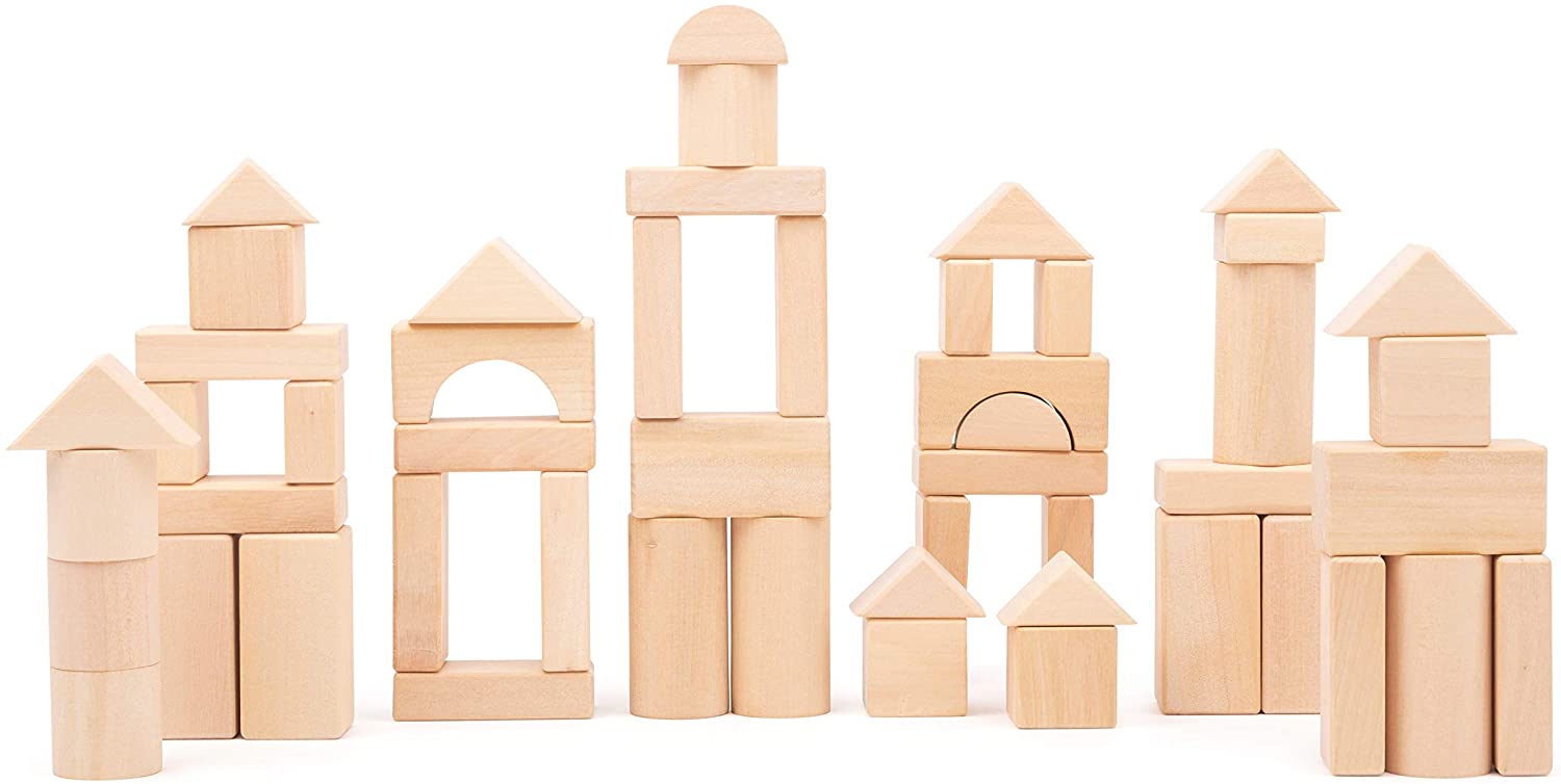 Small Foot 11396 Natural Wooden Building Blocks, made of Wood, FSC 100%-Certified, A Stable Building Set, Multicolored, Large