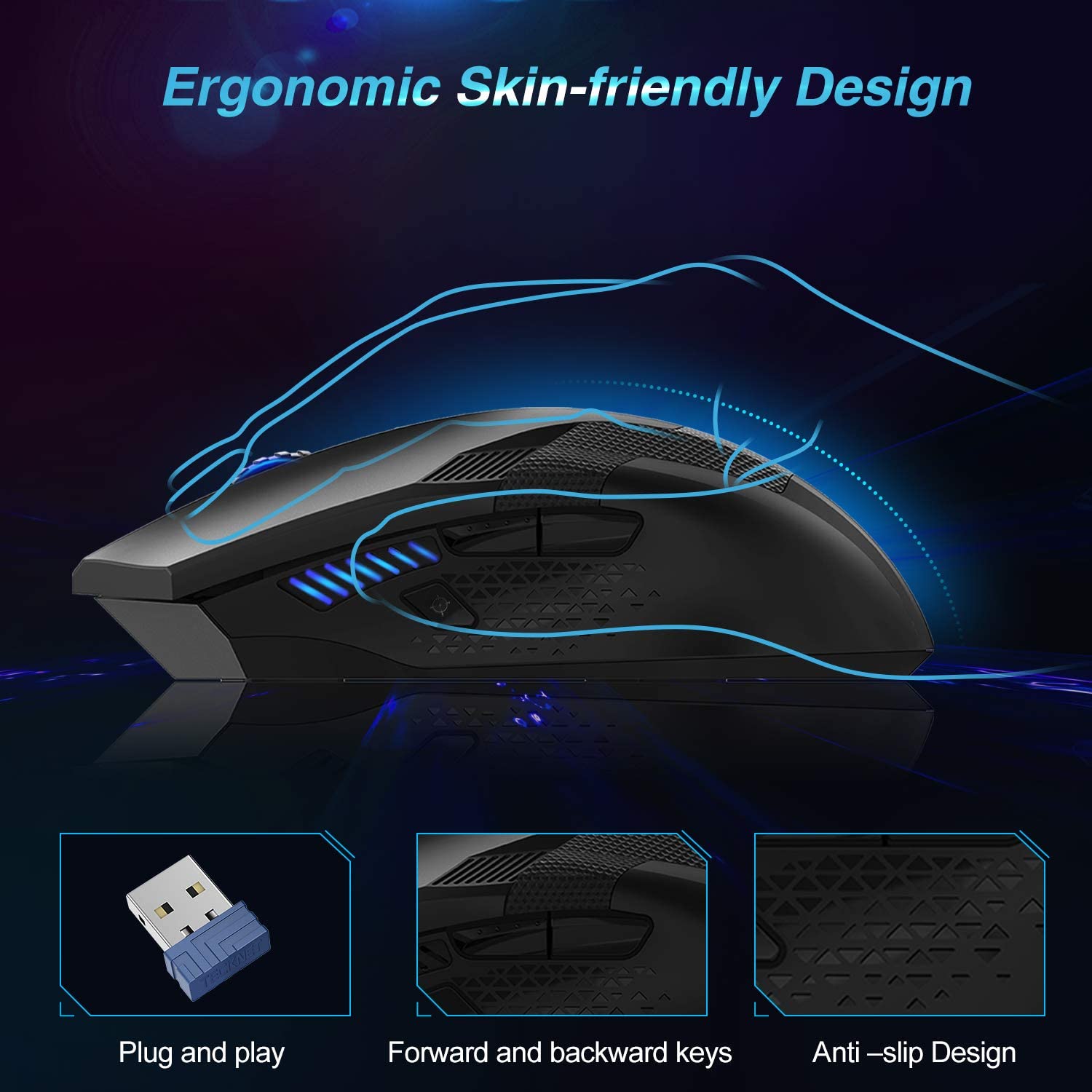 TECKNET Wireless Gaming Mouse 2.4G Optical USB Computer Mice, 8 Buttons, 4800DPI Nano Receiver for Win11, Win10, Win8, Win7 - Image 4