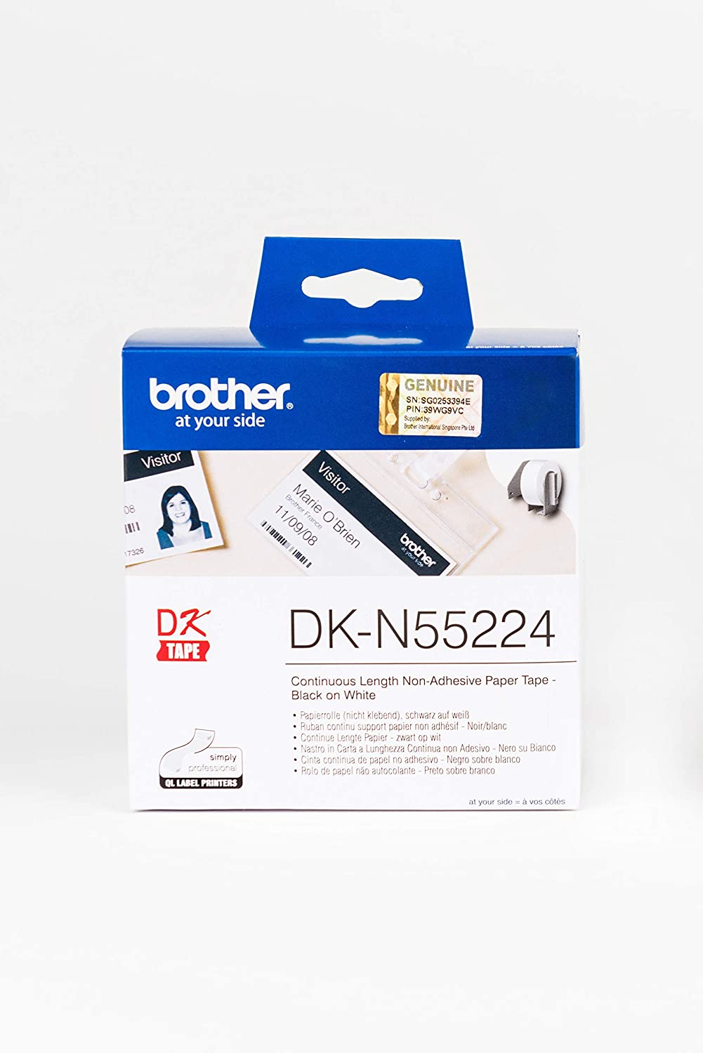 Brother DK-N55224 Label Roll, Non-Adhesive Continuous Length Paper, Black on White, Single Label Roll, 54mm (W) x 30.48M (L)