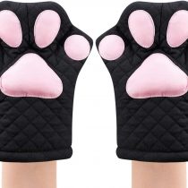 Oven Mitts,Cute Design Funny Cat Heat Resistant Cooking Glove Quilted Cotton Lining- Heat Resistant Pot Holder Gloves for Grilling & Baking Gloves BBQ Oven Gloves Kitchen Tools Gift Set (Black)