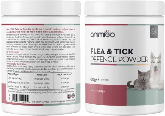 Animigo Flea & Tick Defence Powder - 100g Chicken Flavour - Tick And Flea Treatment For Dogs & Cats - Natural Flea, Mite & Tick Repellent - Plant Based Natural Ingredients & Vitamin B - Made In UK - Image 2