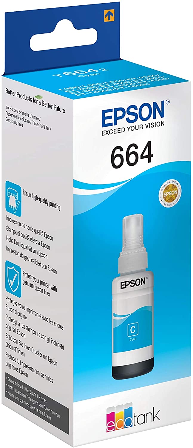 Epson EcoTank 664 Cyan Genuine Ink Bottle, Single