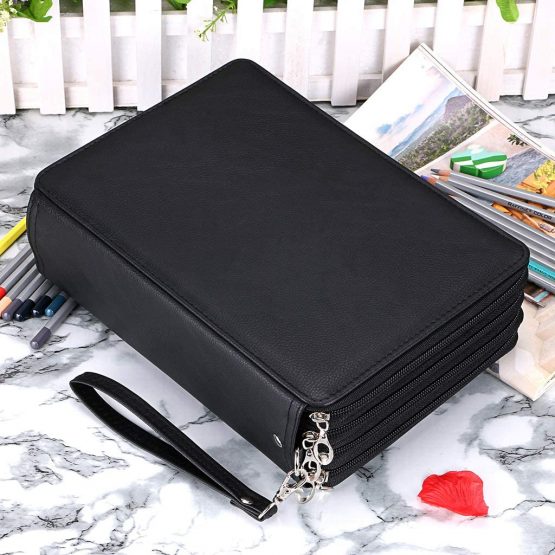 BTSKY PU Leather 200 Inserting Super Large Capacity Multi-Layer Students Colored Pencil Wrap Storage Case Bag Pouch Holder Stationery Organizer, Green(no Pencils) - Image 3