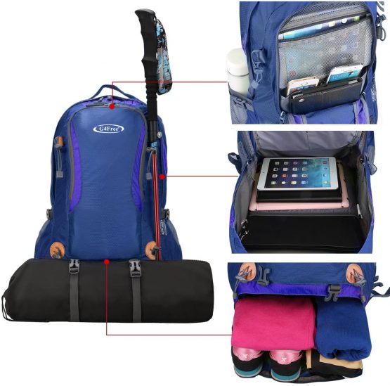G4Free 50L Rucksack Hiking Backpack Mountaineering Bag Waterproof Travel Camping Trekking Daypack Outdoor Sports Backpack with Rain Cover for Men Women - Image 3