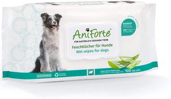 AniForte Wet Wipes for Dogs 100 Pack - XXL Natural & Biodegradable Deodorising Cleaning Wipes with Extra Fresh Scent, Hypoallergenic, Extra Mild, Gentle, Non-Tear