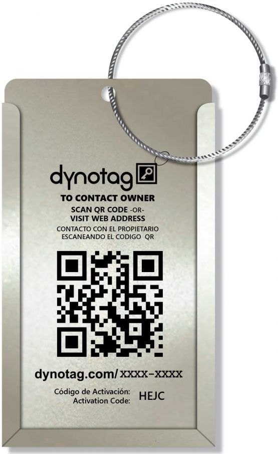 Dynotag® Web Enabled QR Smart Aluminum Convertible Luggage Tag w. Steel Loop