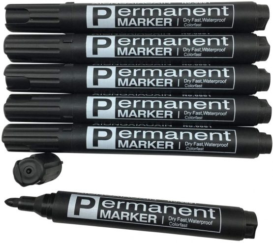 6 Black Permanent Markers Bullet Tip Good Quality Good Price Brand New