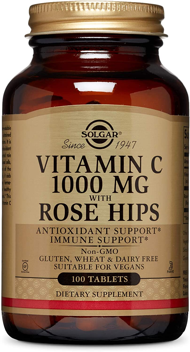 Solgar Vitamin C 1000 mg with Rose Hips Tablets, Pack of 100, Immune System Support, for Tiredness and Fatigue