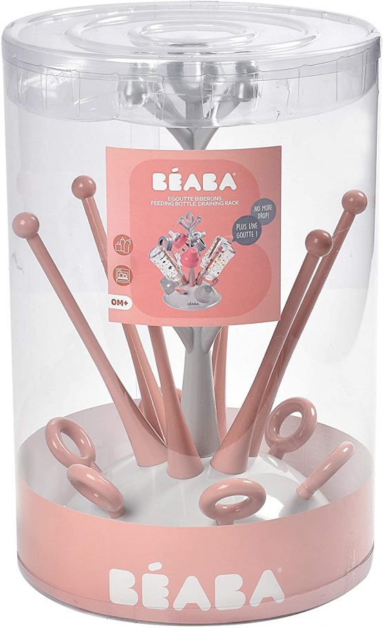 BÉABA - Baby Bottle rack - For drying 6 bottles and accessories - Removable water collection tray - Practical and clever - Pink - Image 3