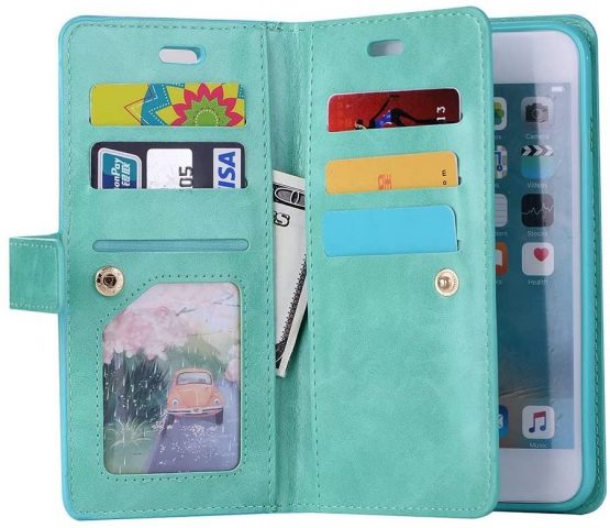 iPhone 6S Plus Case, iPhone 6 Plus Portable Magnetic Zipper Premium PU Leather Multifunctional Case with Purse Wallet Cover Stand Cash Card Holder Slot Hand Wrist Strap Design Folio Flip Case for Apple iPhone 6 Plus/ 6s Plus - Image 4