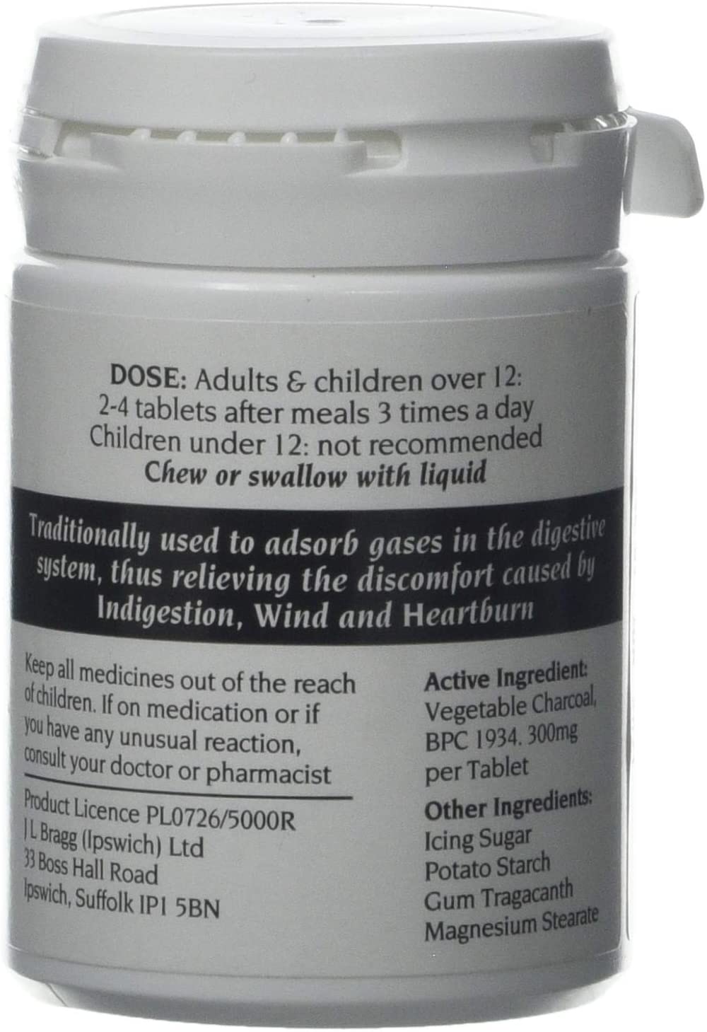 Bragg's Medicinal Charcoal 100 Tablets, Black Biconvex Tablet No Break Lines, 100 Count (Pack of 1) - Image 2