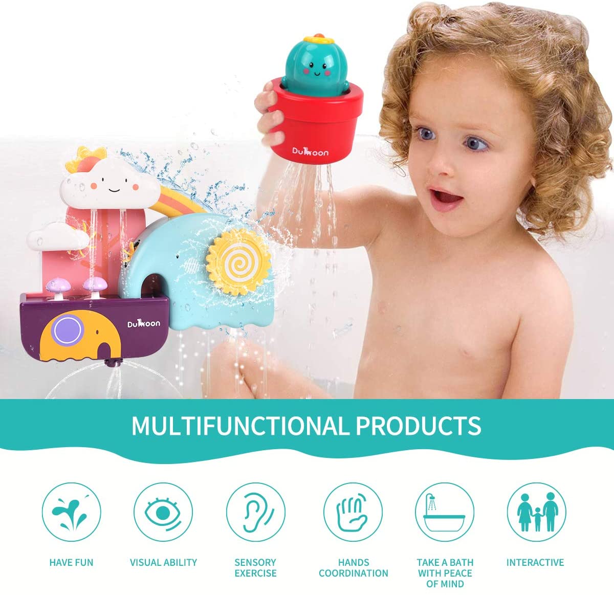 GILOBABY Baby Bath Toys Set, Waterfall Station with Rotating Gears, Swimming Bear & Cactus Growing Toys - Image 2