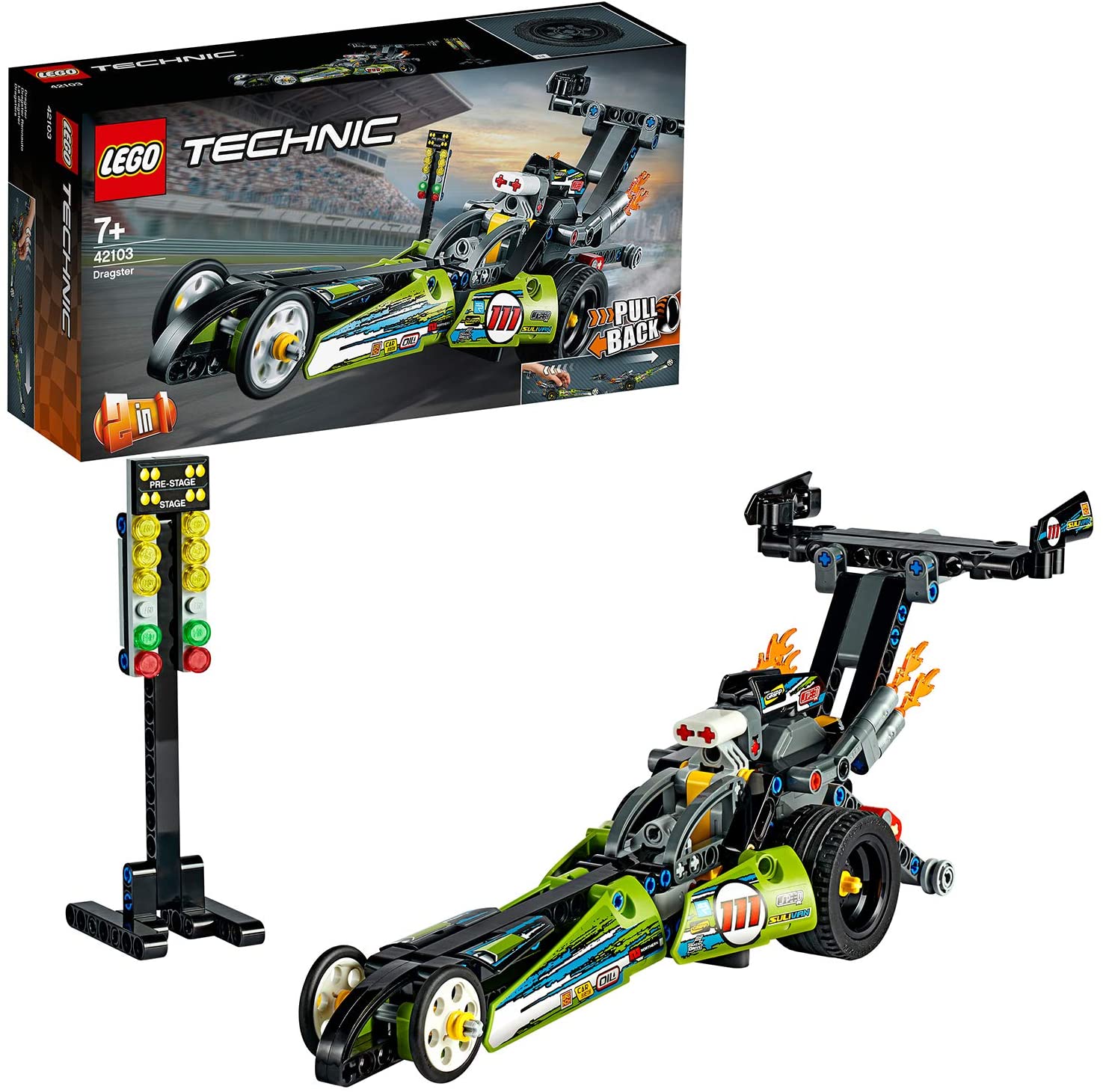LEGO 42103 Technic Dragster Racing Car Toy to Hot Rod 2in1 Set including Pull-Back Motor, Drag Racer Vehicles Collection