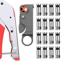 eSynic Coax Crimping Tool Coax Cable Crimper Tool Kit F-Type Compression Crimping Tool for RG6 with 20pcs Crimp Connector Tool and Rotary Coaxial Cable Cutter for RG-58 RG-59 RG-62