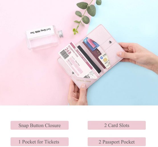 Passport Holder Cover, Lychii PU Leather Travel Wallet Case Organiser for Passport, Business Cards, Credit Cards, Boarding Passes (Pink Wallet) - Image 3