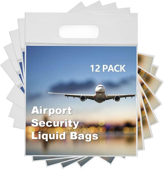 MOCOCITO 12Pcs Airport Security Liquid Bag Clear Toiletry Bag Flight Clear Liquid Bag 20cm x 20cm Airport Liquid Bags Reusable Bag Approved by EU & UK Hand Luggage Regulations