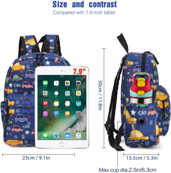 Kid Book Backpack Baby Child School Bag Kindergarten Canvas Daypack Cartoon Coin Purse(Darkblue,M) - Image 2