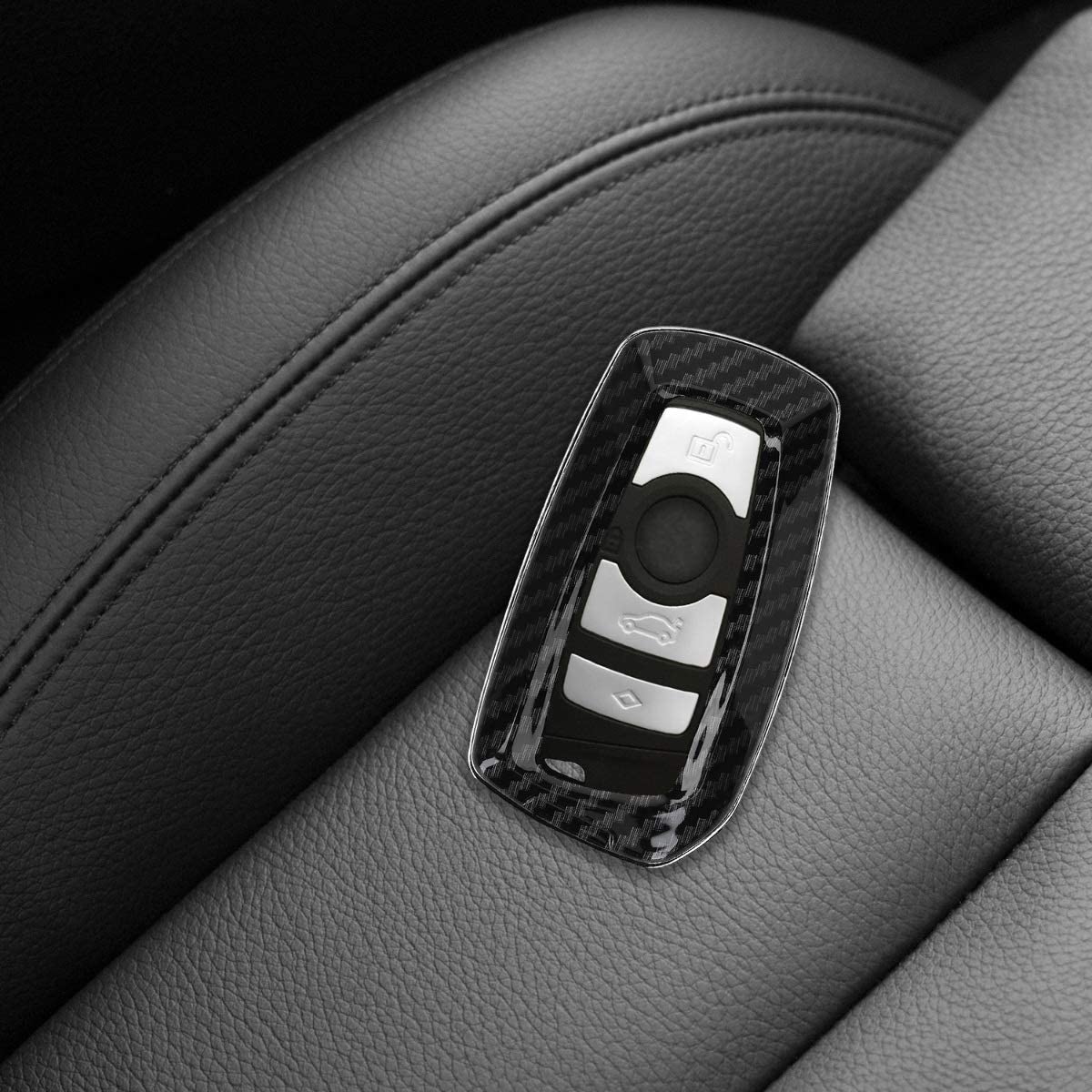 kwmobile Car Key Cover Compatible with BMW 3 Button Remote Control Car Key (only Keyless Go) - Hard Case - Carbon Black - Image 2