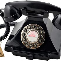 GPO Carrington Classic Retro Push-Button Phone, Rotary Phone with Pull-Out Tray, Traditional Bell RingTone, Ringer On/Off for Home, Office, Hotels- Black