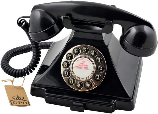 GPO Carrington Classic Retro Push-Button Phone, Rotary Phone with Pull-Out Tray, Traditional Bell RingTone, Ringer On/Off for Home, Office, Hotels- Black