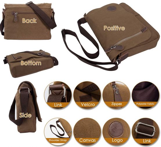 CHEREEKI Messenger Bag, Men's Canvas Shoulder Bag Satchel Bag with Multiple Pockets for Work, School, Traveling and Daily Use (Fits 13.3 inch Laptop) - Image 4