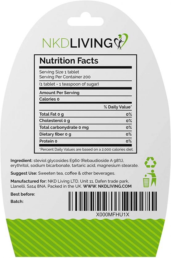 NKD Living Pure Stevia Sweetener Tablets - 200 Tablets - Non-Bitter - Image 2
