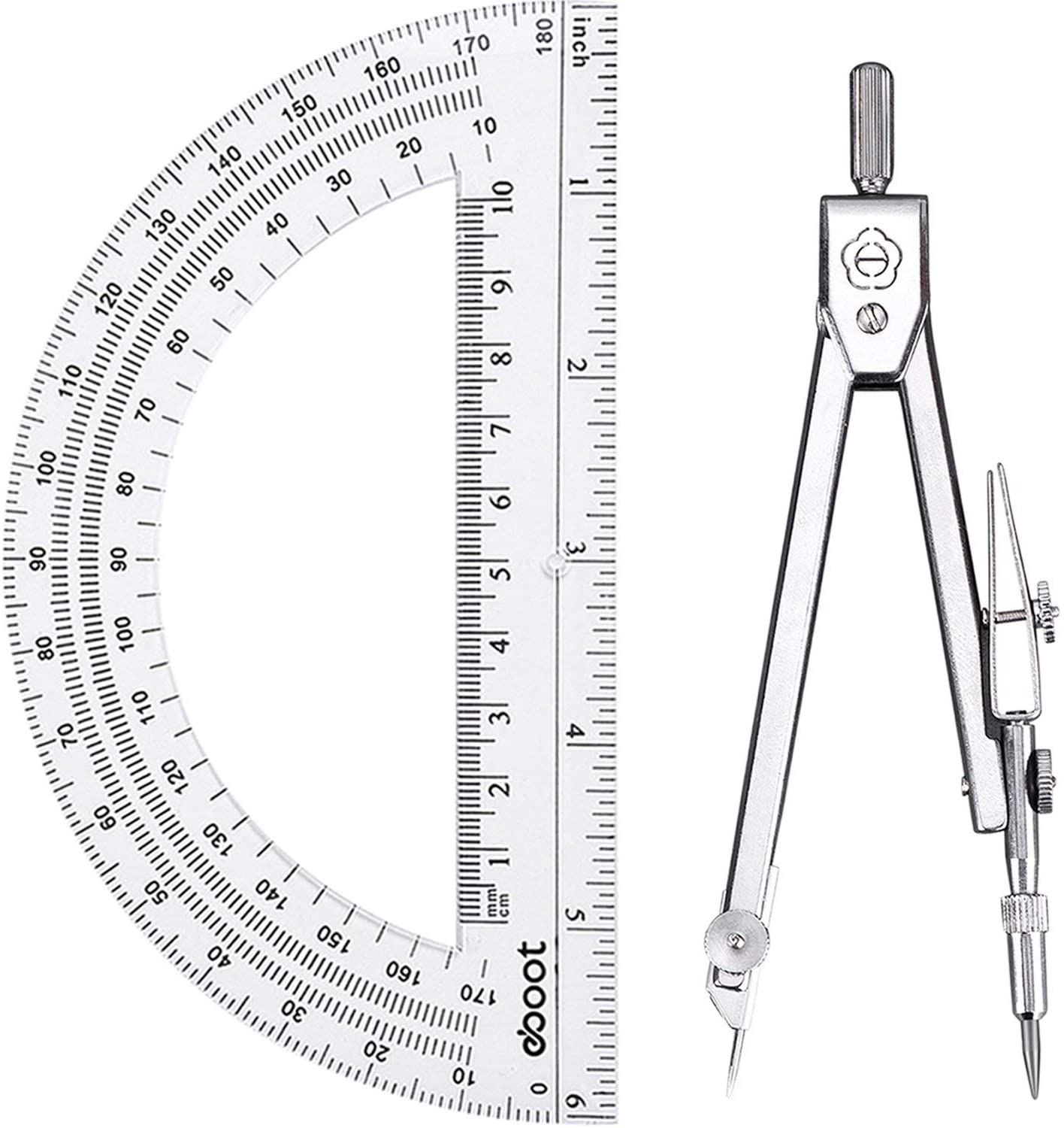 Drawing Compass and 6 Inch Protractor, Student Geometry Math Set, Clear, Classic