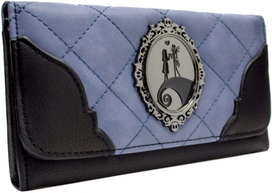 Nightmare Before Christmas Jack & Sally Holding Hands Badge Purple Coin & Card Tri-Fold Purse