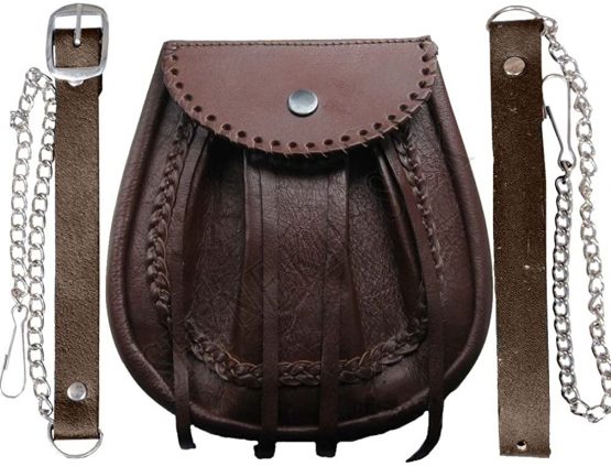 KILT SPORRAN JACOBITE DISTRESSED BROWN LEATHER LACED EDGE HIGHLANDWEAR FOR KILTS