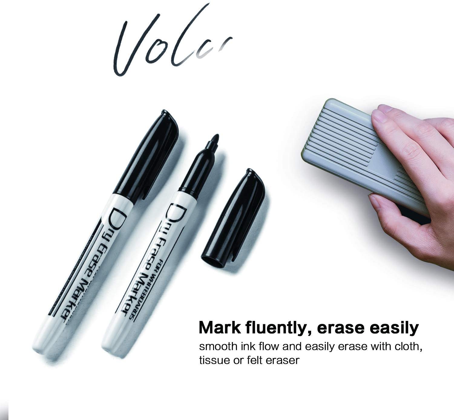 Volcanics Black Whiteboard Pens White Board Markers Dry Wipe Pens for Whiteboard No toxic Fine tip Thin Box Pack of 36 - Image 3
