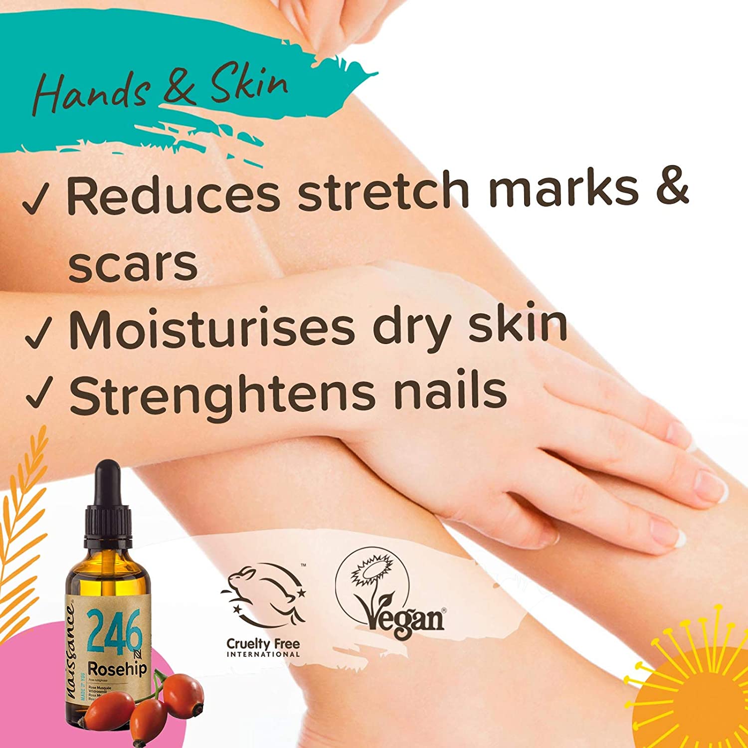 Naissance Rosehip Seed Oil (No. 246), 50ml, 100% Natural, Hydrating, Nourishing Moisturising, Ideal for Skin Face, Hair, Body - Image 3
