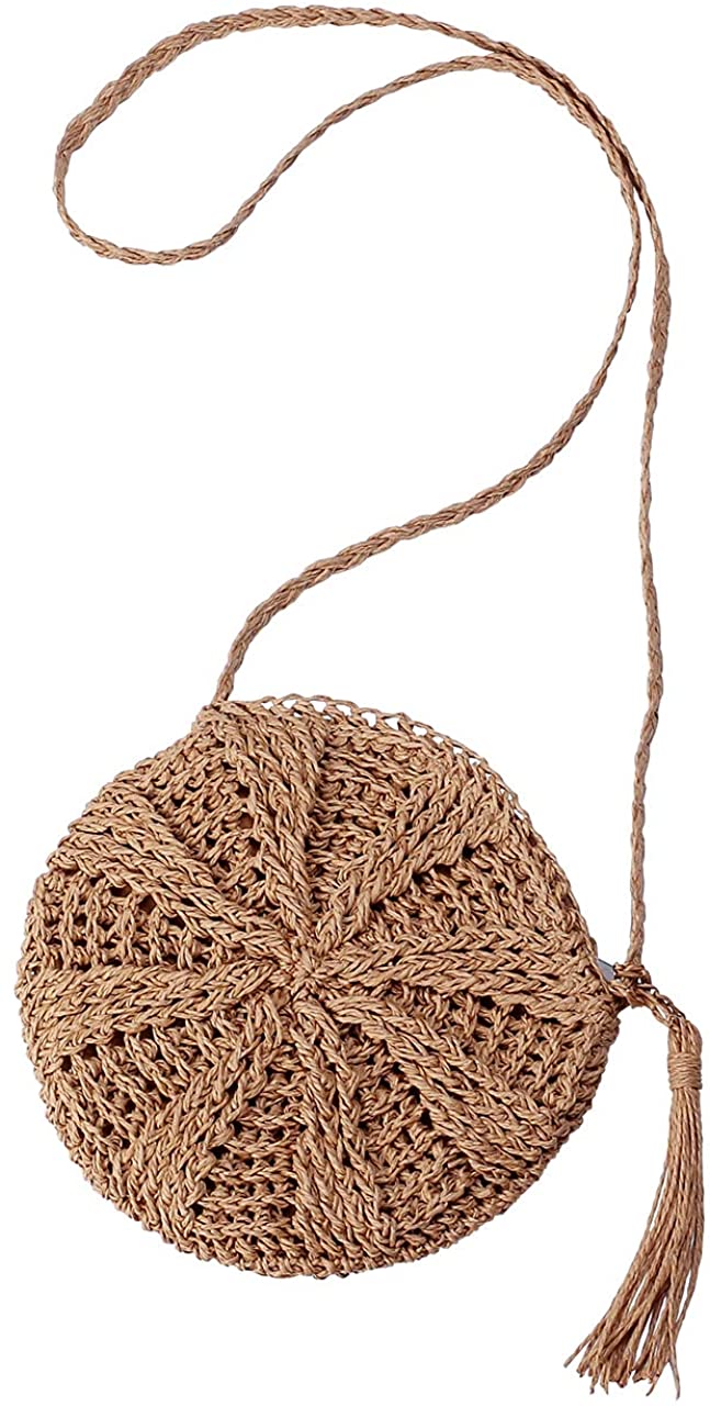 Faletony Round Straw Crossbody Bag Weave Shoulder Bag Summer Beach