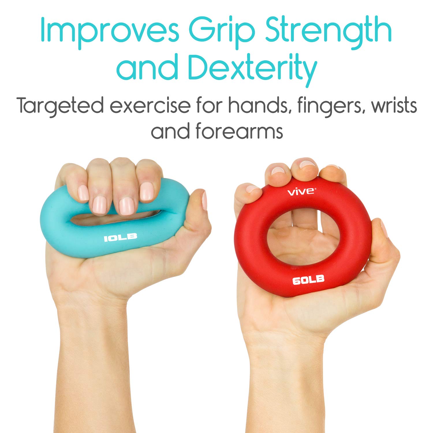 Vive Hand Grip Exerciser (6 Pack) – Forearm and Finger Ring ...