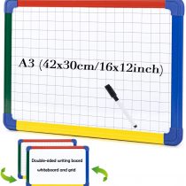 Small Kids Whiteboard A3 Double-Sided Magnetic Dry Erase Board and Maker for Home School Office，42x30cm