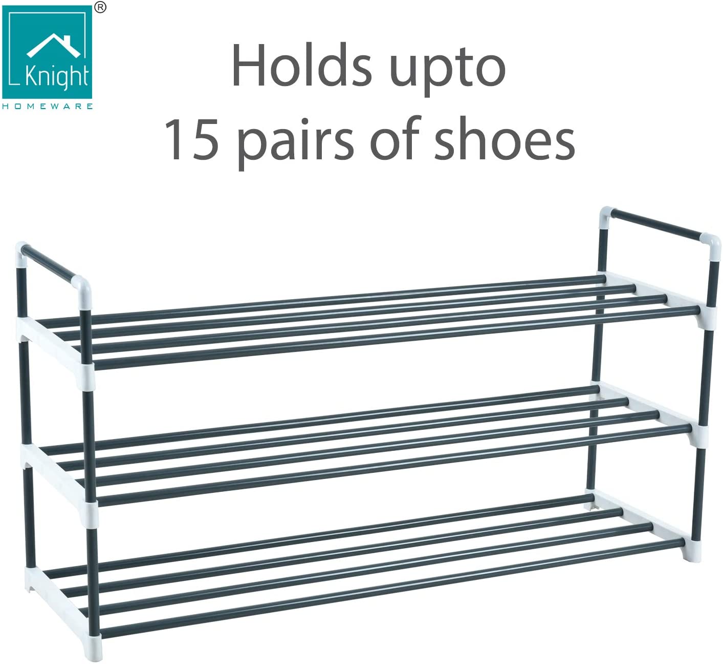 Knight 3-Tier Shoe Rack, Grey, 3 Tier - Image 2