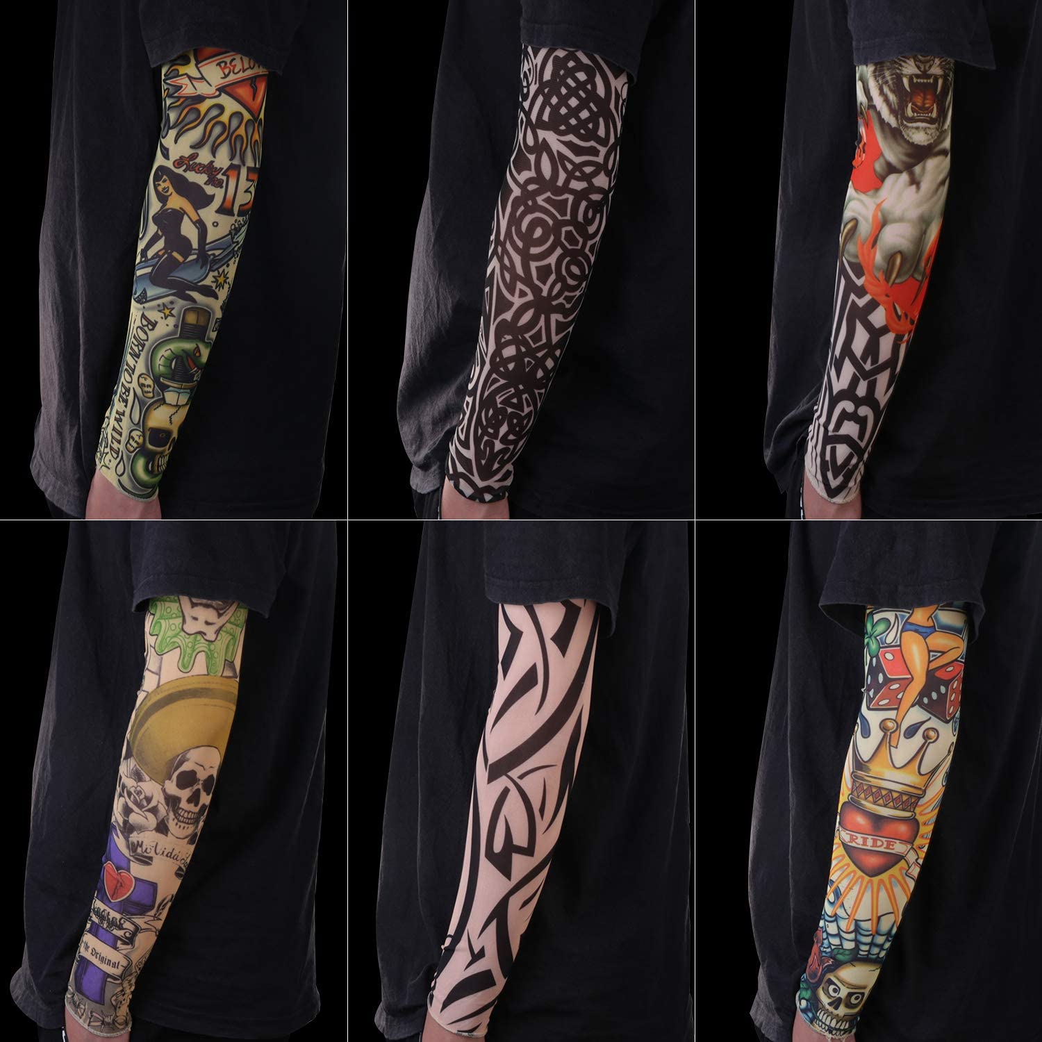 Gospire Fashion Nylon Fake Temporary Tattoo Sleeves Arm Stockings Halloween Tattoo Soft For Men Women, Multicolor, average size - Image 2