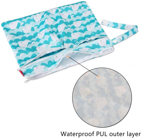 Damero Baby Wet Dry Cloth Diaper Bag, Reusable Wet Dry Nappy Bag, Travel Diaper Organiser Bag for Baby's Nappies, Dirty Clothes and More (Small, Cat) - Image 2
