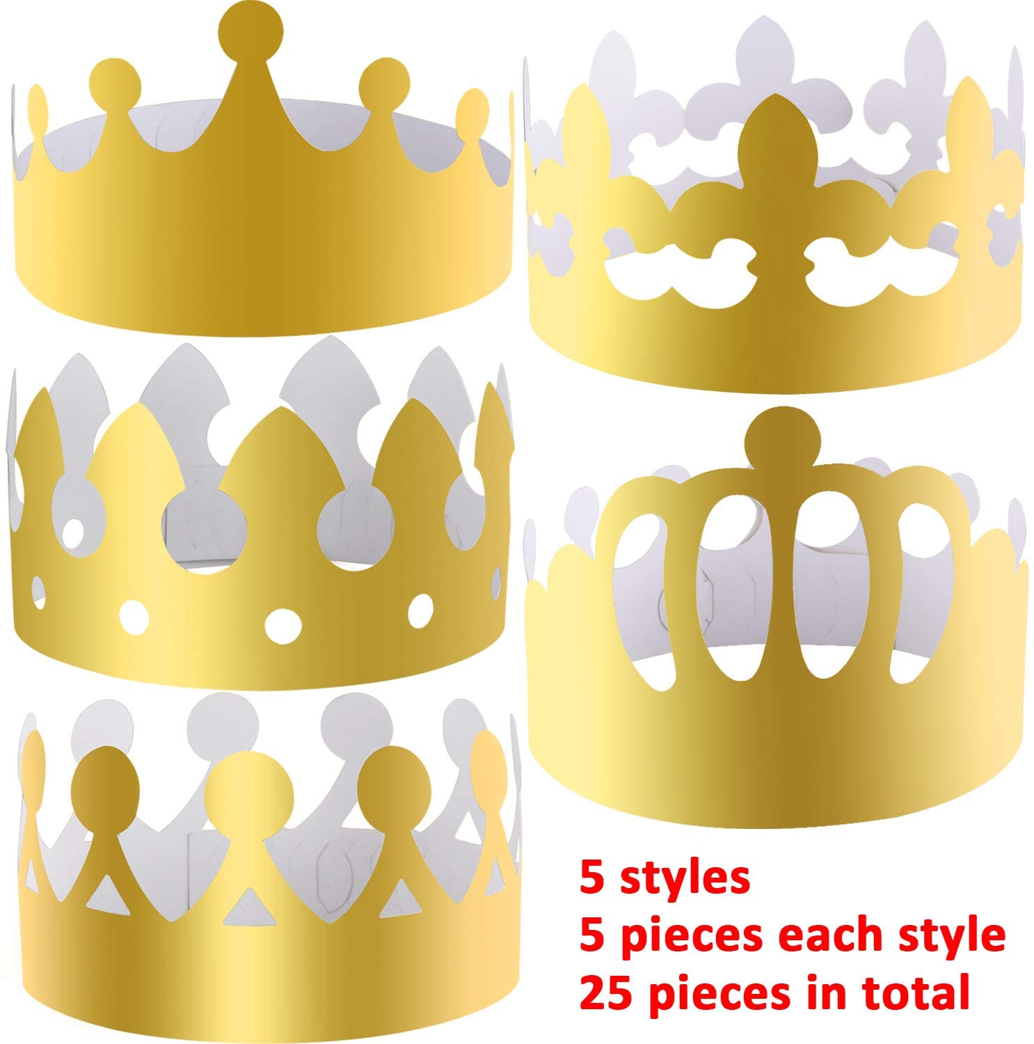 SIQUK 25 Pieces Paper Crowns Gold Party Crown Paper Hats Party King ...