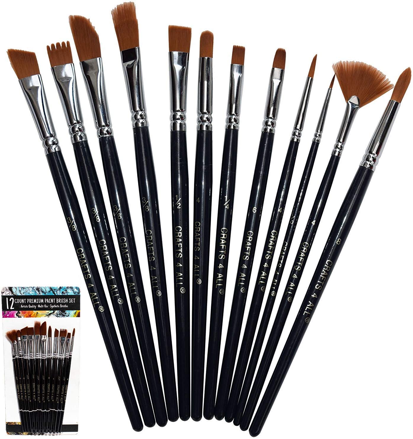 Crafts 4 All Paint Brushes 12 Set Professional Paint Brush Round Pointed Tip Nylon Hair Artist Acrylic Brush for Acrylic Watercolor Oil Painting