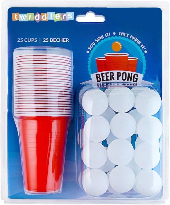 THE TWIDDLERS - 50 Piece Beer Pong Set - 25 Red Paper Cups & 25 Balls
