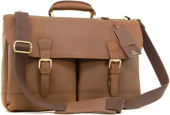 ASHWOOD - Heavy Duty Briefcase Cross Body Bag - Laptop Bag with Padded Compartment - Business Office Work Bag - Genuine Leather - HENRY - Mud Brown