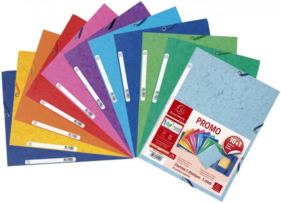 Exacompta Glossy Elasticated Folder, A4, 400 g - Assorted Colours, Pack of 10 (+ 1 Free)