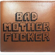 Bad Mother Fucker - Embroidered, Real Leather, Tan, Free CC Wallet