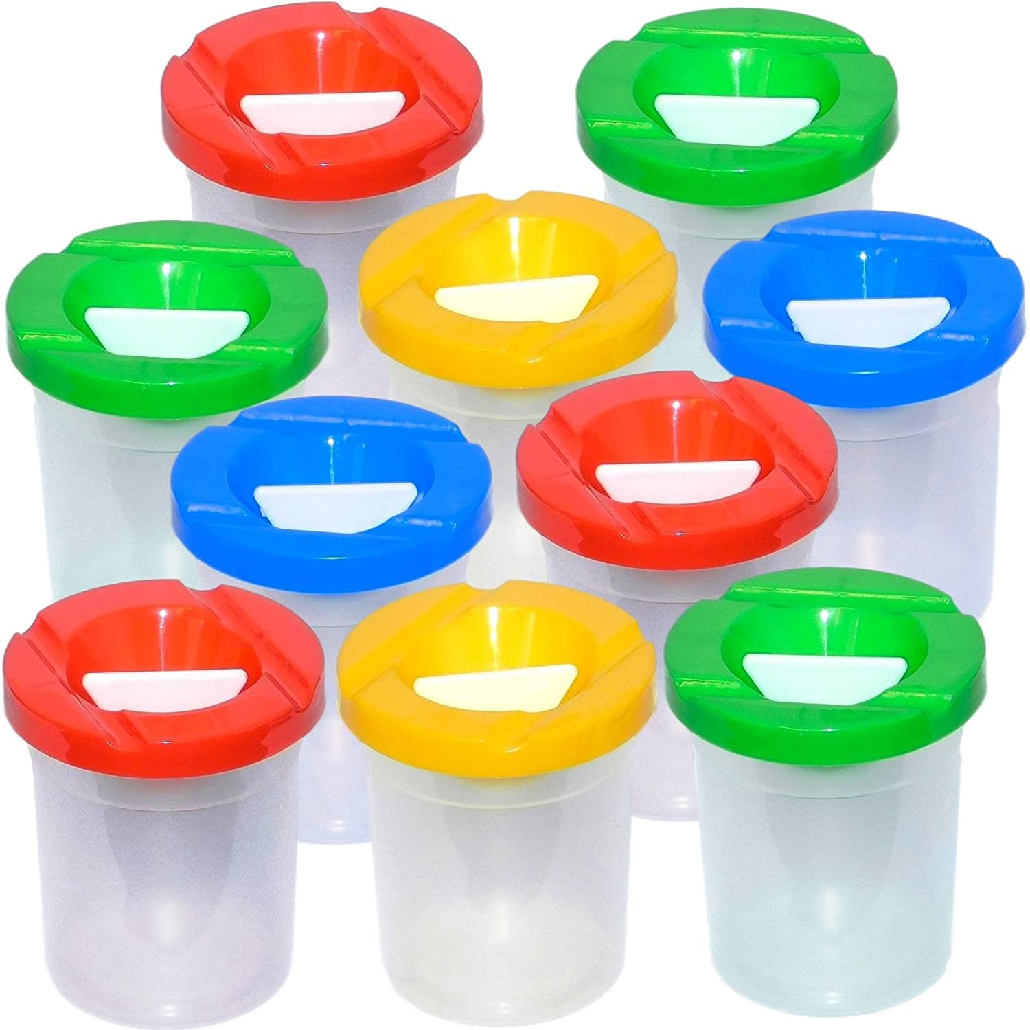 10 Non-Spill Paint Pots with Plastic Stoppers, Multicolor, 10 Count (Pack of 1)